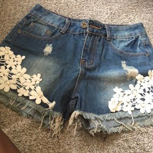 Cute denim shorts with lace floral design